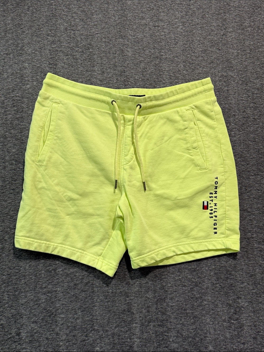 Tommy Hilfiger Neon Lime Green Drawstring Shorts Size Medium